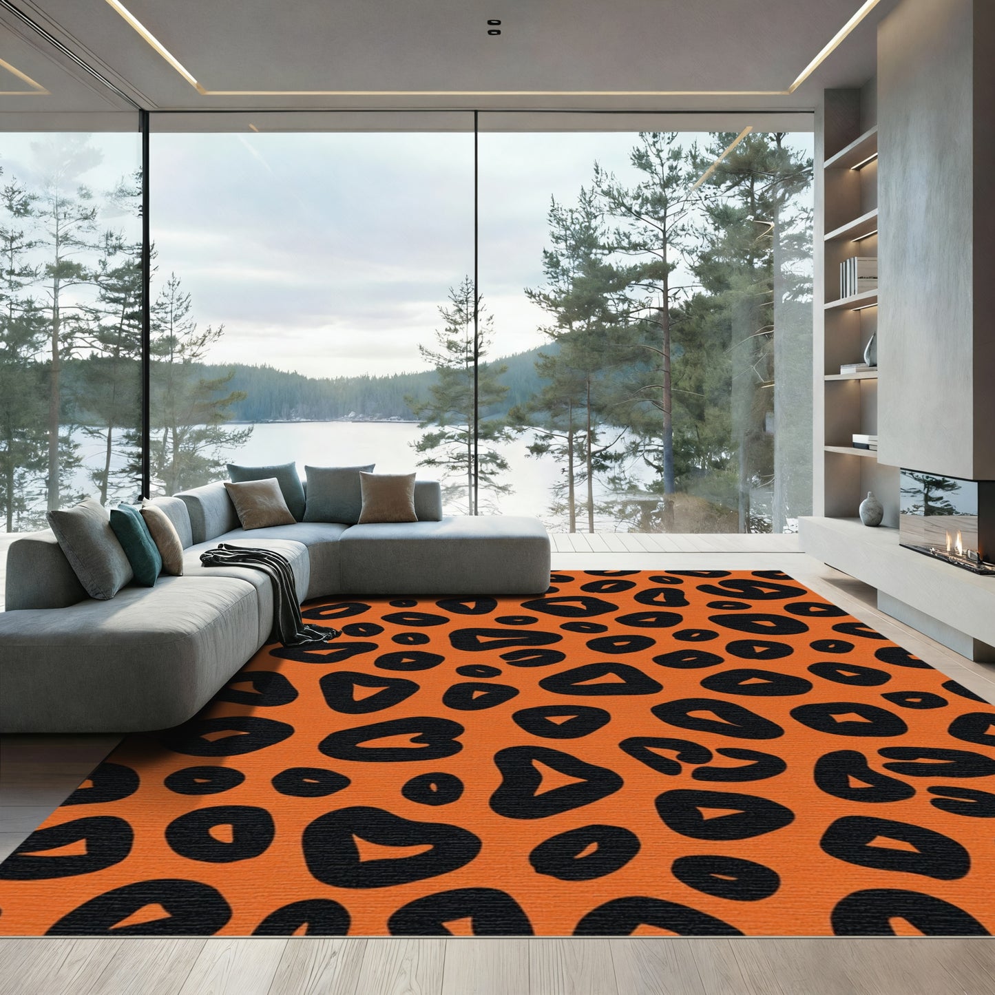 Bold Orange Black Animal Spots Rug