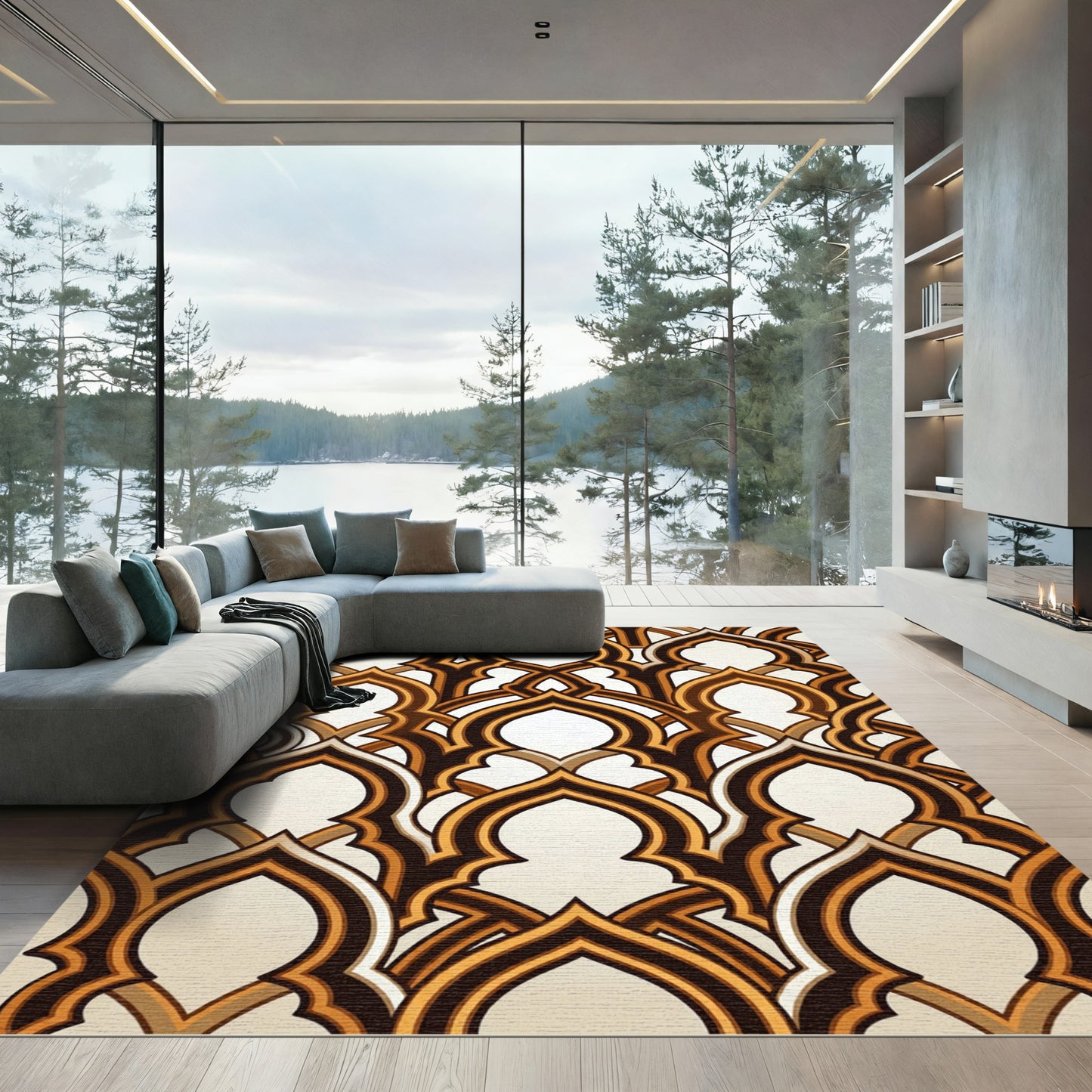Rich Brown and Gold Trellis Rug