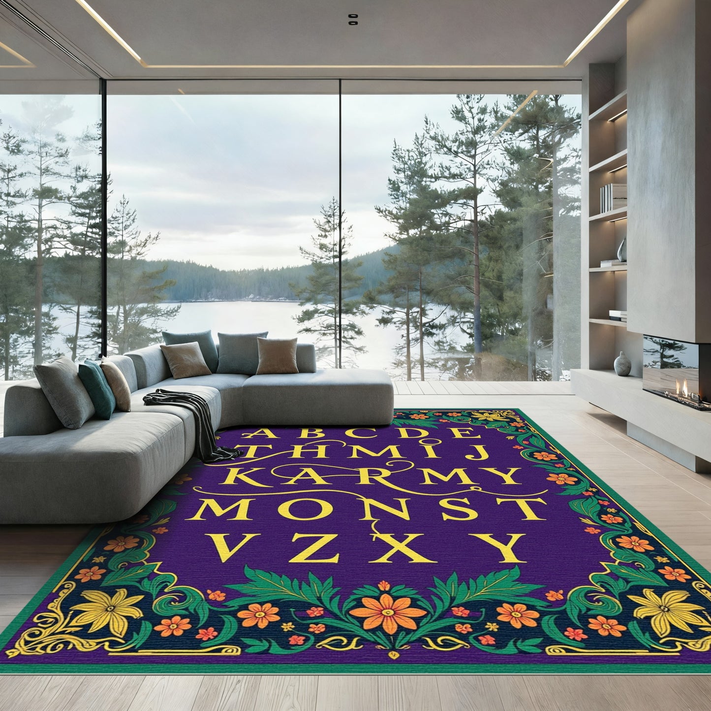 Gilded Floral Alphabet Garden Rug