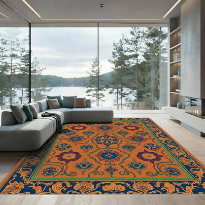 Ornate Azure Floral Scarlet Arrangement Rug