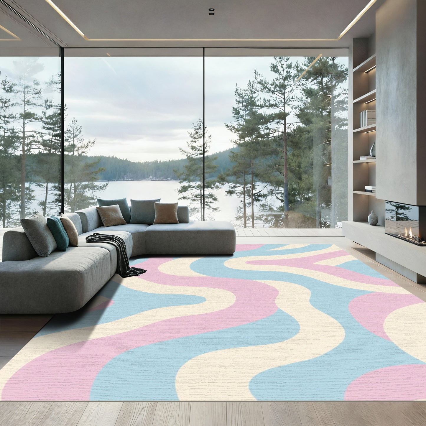 Pastel Swirl Abstract Wave Rug