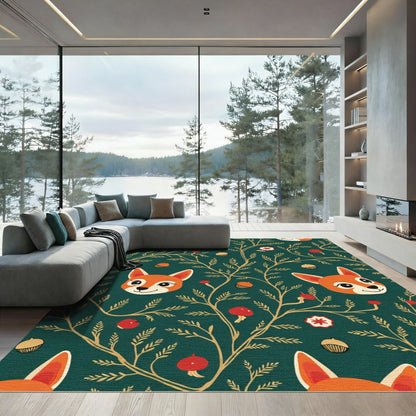 Whimsical Fox Woodland Acorn Pattern Rug