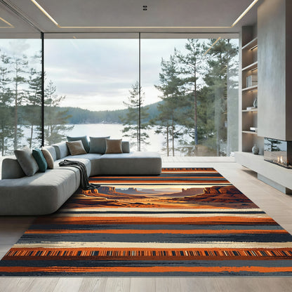 Earthy Mesa Sunset Striped Landscape Rug