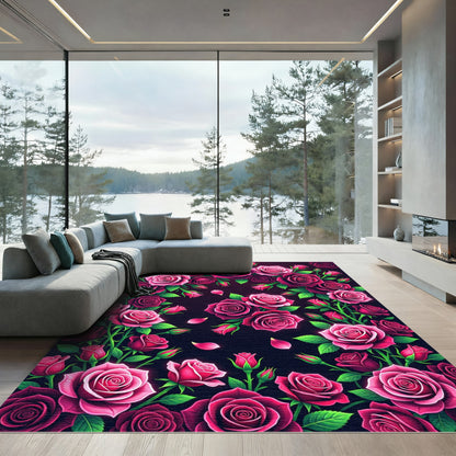Vibrant Fuchsia Rose Floral Garland Rug