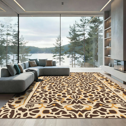 Brown and Cream Animal Print Medallion Rug