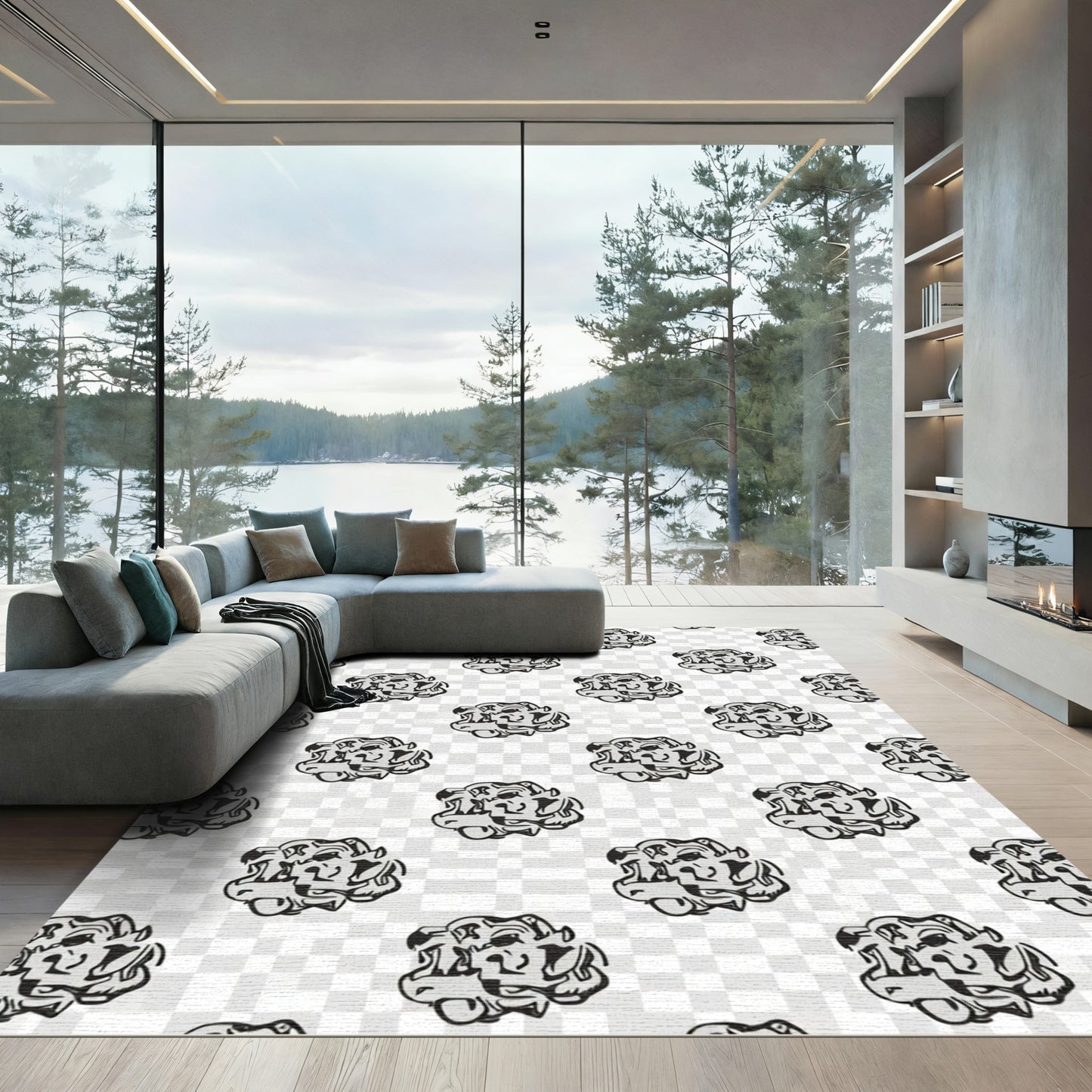 Abstract Black Gray Crumpled Ball Rug