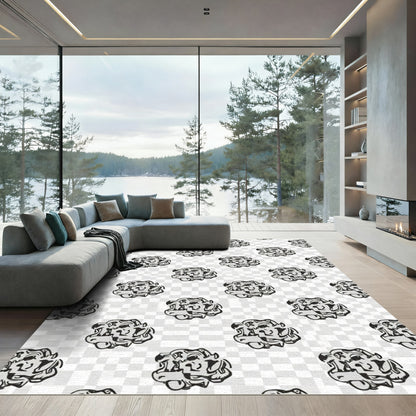 Abstract Black Gray Crumpled Ball Rug
