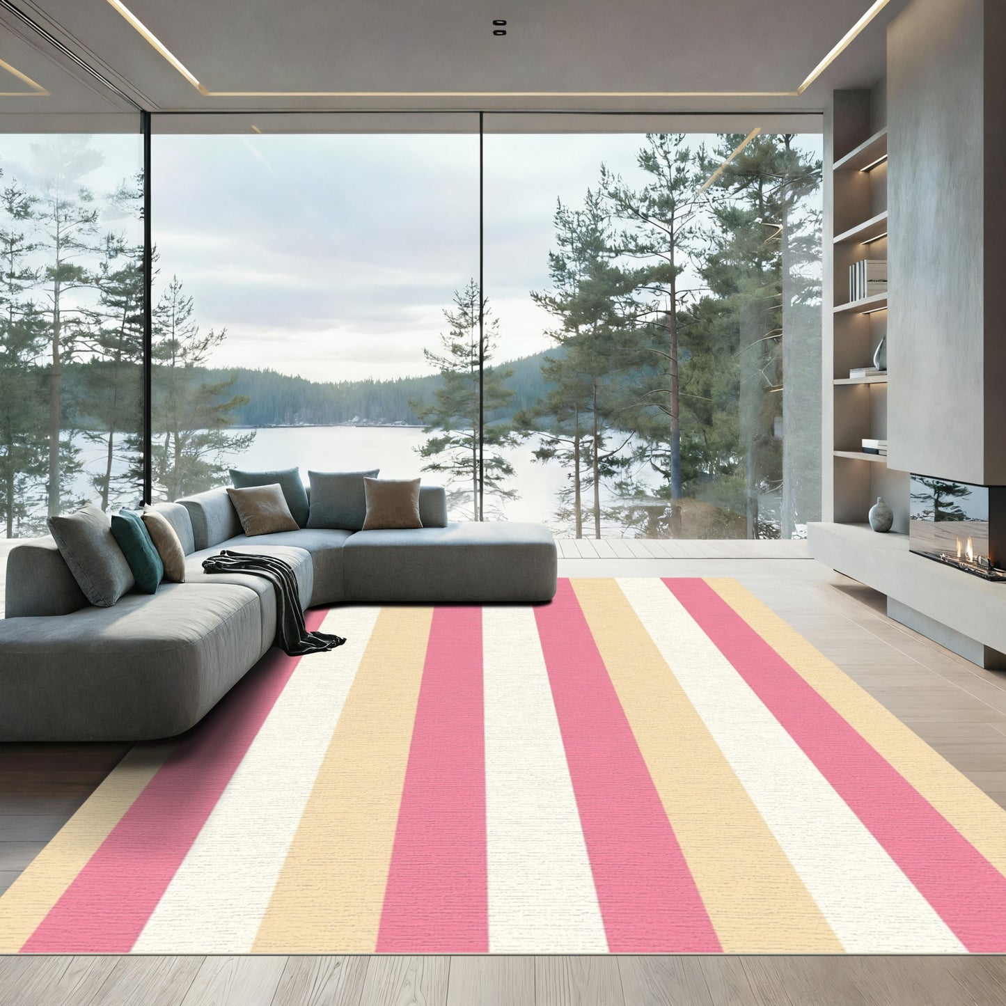 Sweet Pastel Pink Cream Stripe Rug