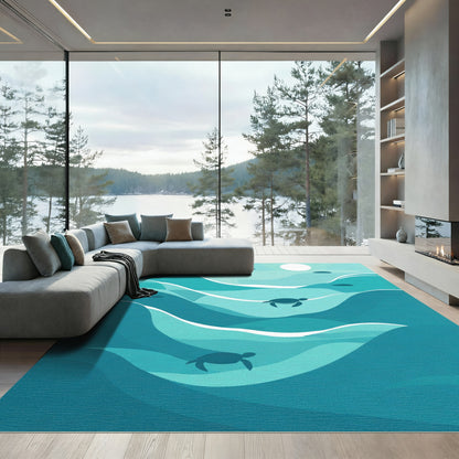 Oceanic Blue Turtle Wave Layers Rug