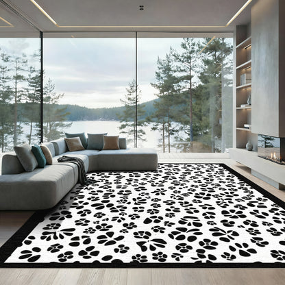 Black White Scattered Floral Elements Rug