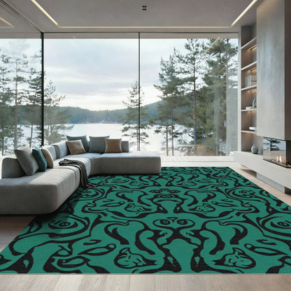Emerald Black Curving Animalistic Overlay Rug