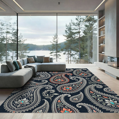 Coral Turquoise Paisley Floral Lace Rug