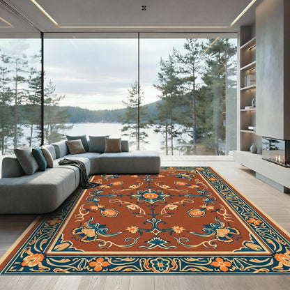 Rich Amber Floral Medallion Border Rug
