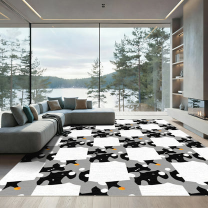 Modern Geometric Black White Gray Swirl Rug