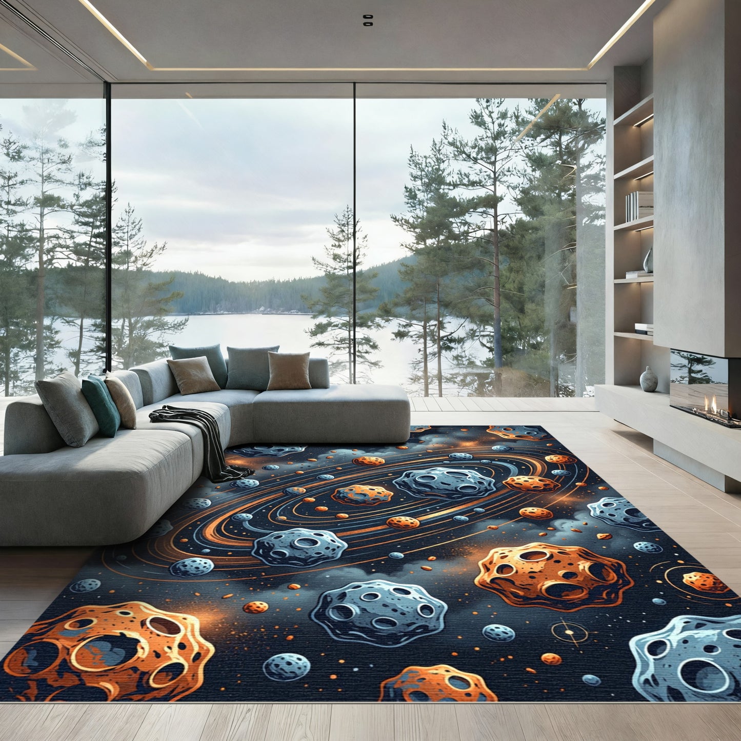 Cosmic Nebula Asteroid Orbit Surface Rug