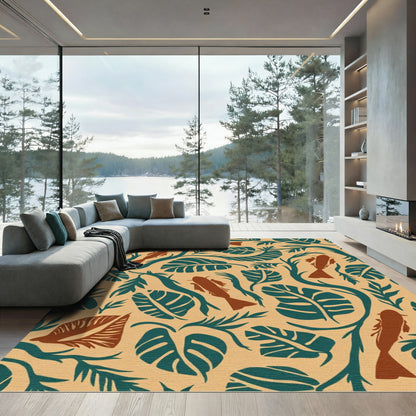 Brown Fish Teal Foliage Tropical Rug