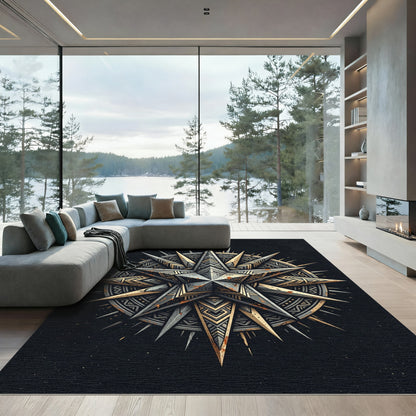 Metallic Geometric Compass Celestial Astral Star Rug