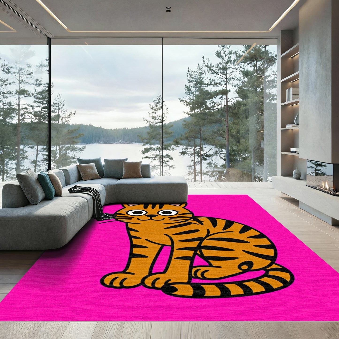 Whimsical Orange Tabby Cat Portrait Rug