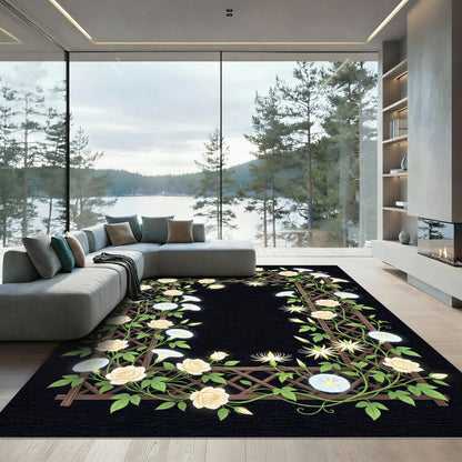 Cream Rose Morning Glory Trellis Rug