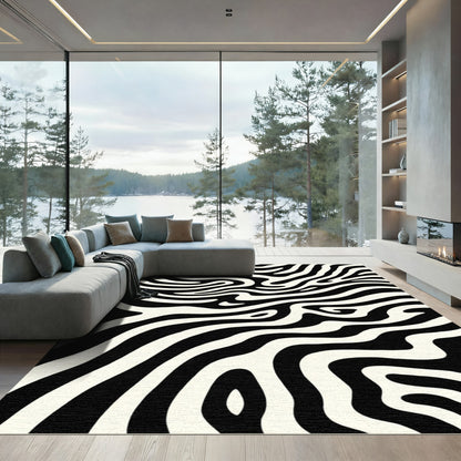 Bold Black White Organic Swirl Rug