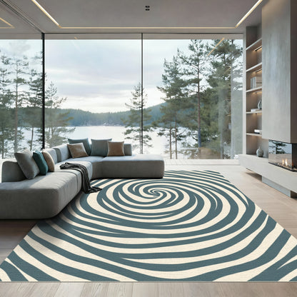 Teal Swirling Organic Striations Rug