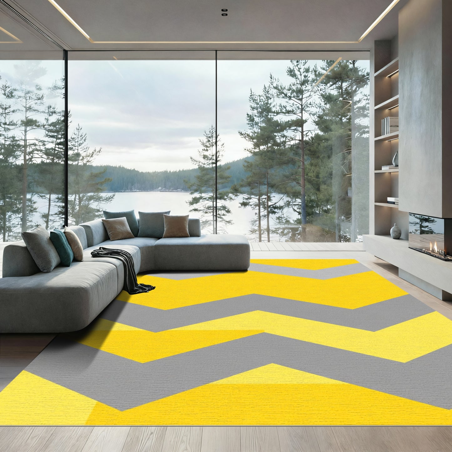 Yellow Gray Chevron Abstract Rug