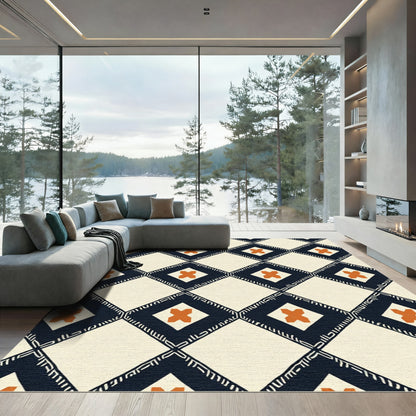 Cream Navy Orange Diamond Cross Rug