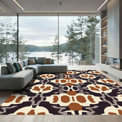 Organic Geometric Ivory Brown Abstract Rug