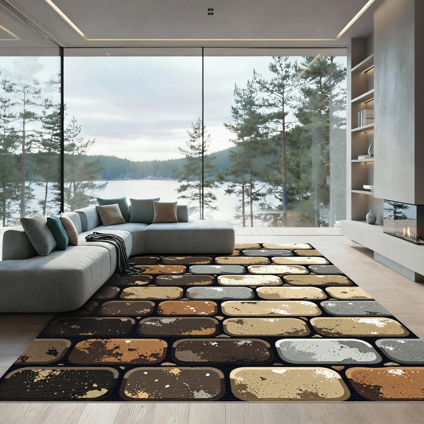 Earthy Tones Weathered Rectangular Stone Wall Rug
