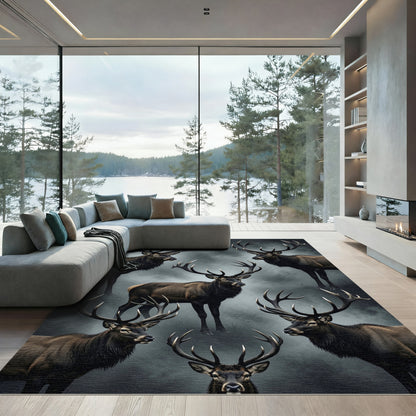 Majestic Elk Herd Dark Forest Rug