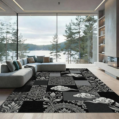 Monochromatic Collage Mandala Cloud Artwork Rug