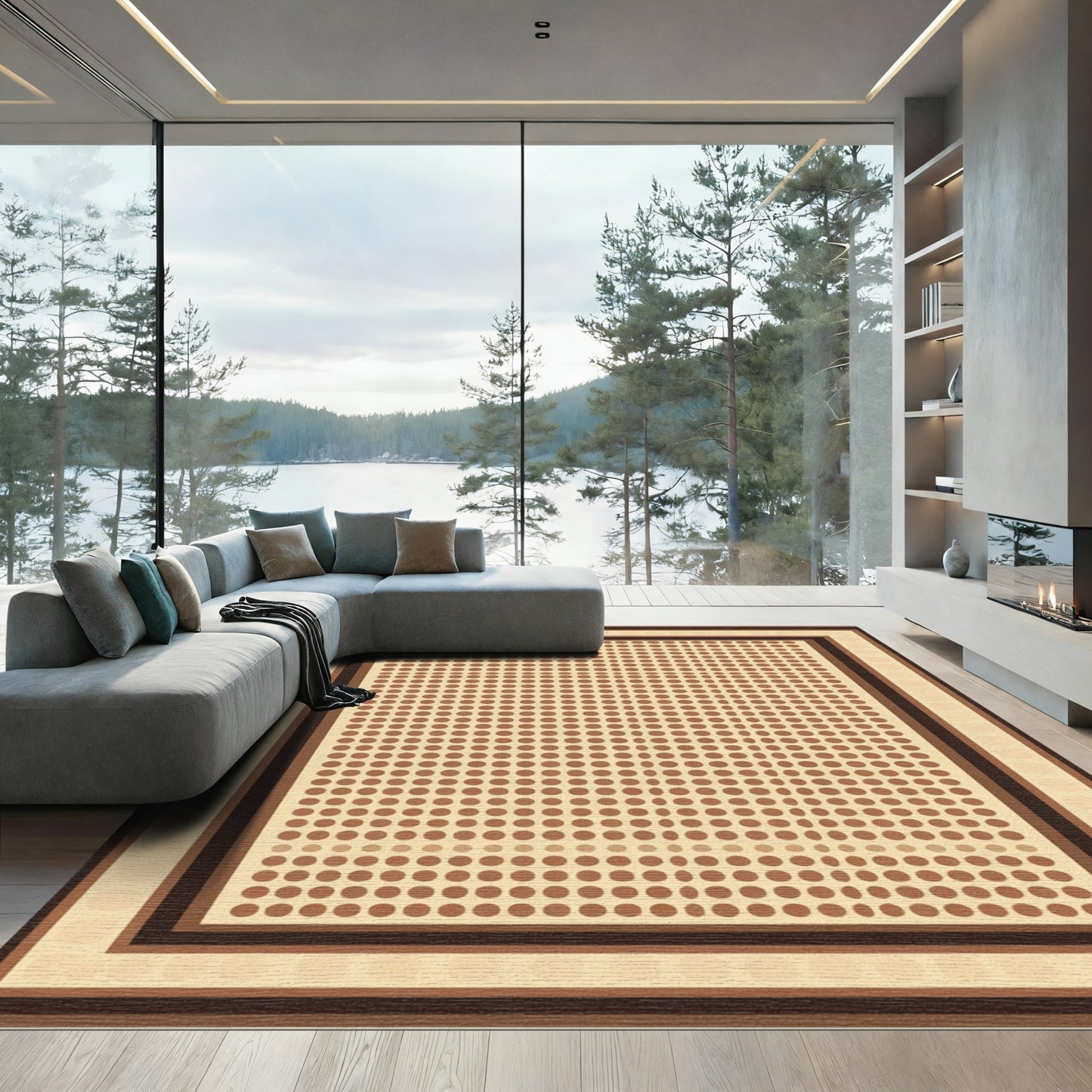 Earthy Tone Polka Dot Border Rug