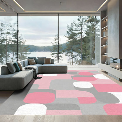 Soft Pink Gray Abstract Rectangles Rug