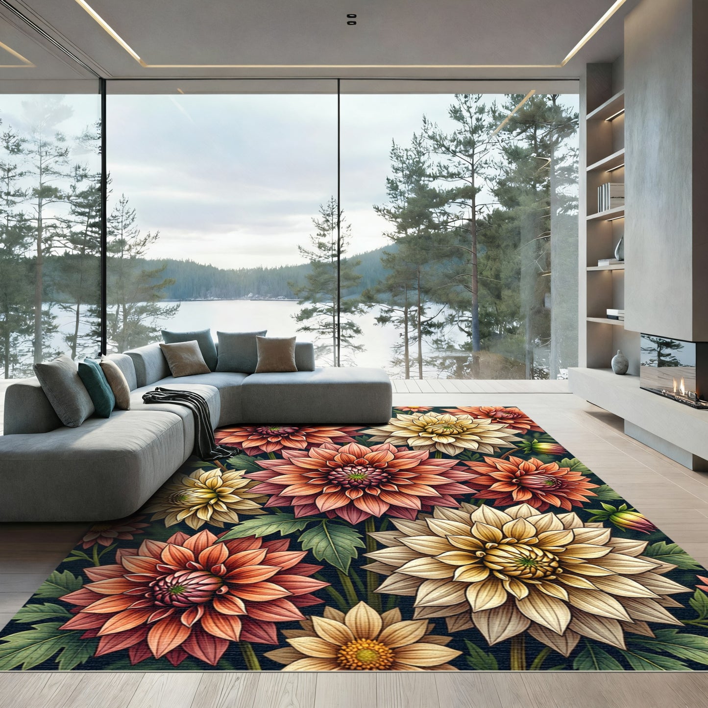 Vibrant Autumnal Dahlia Floral Bouquet Rug