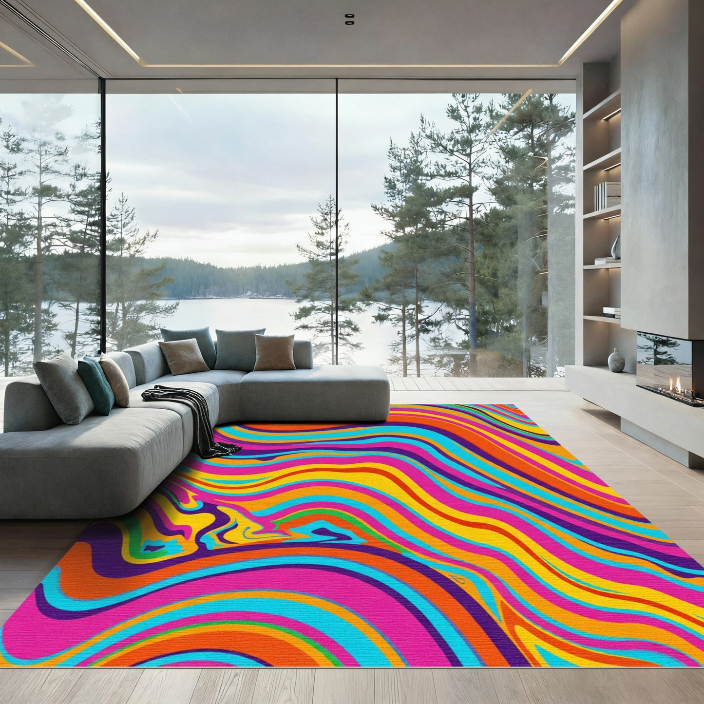 Vibrant Retro Swirl Marble Rug