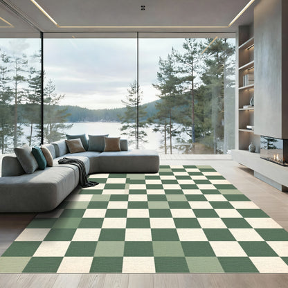 Sage and Cream Checkerboard Grid Rug