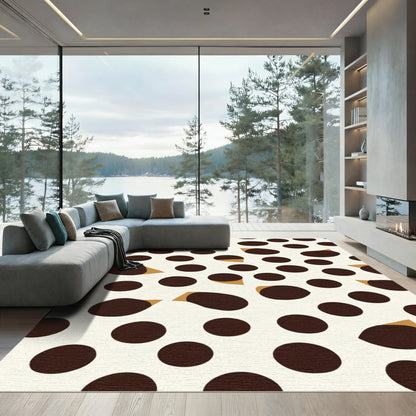 Cream Brown Polka Dot Accents Rug