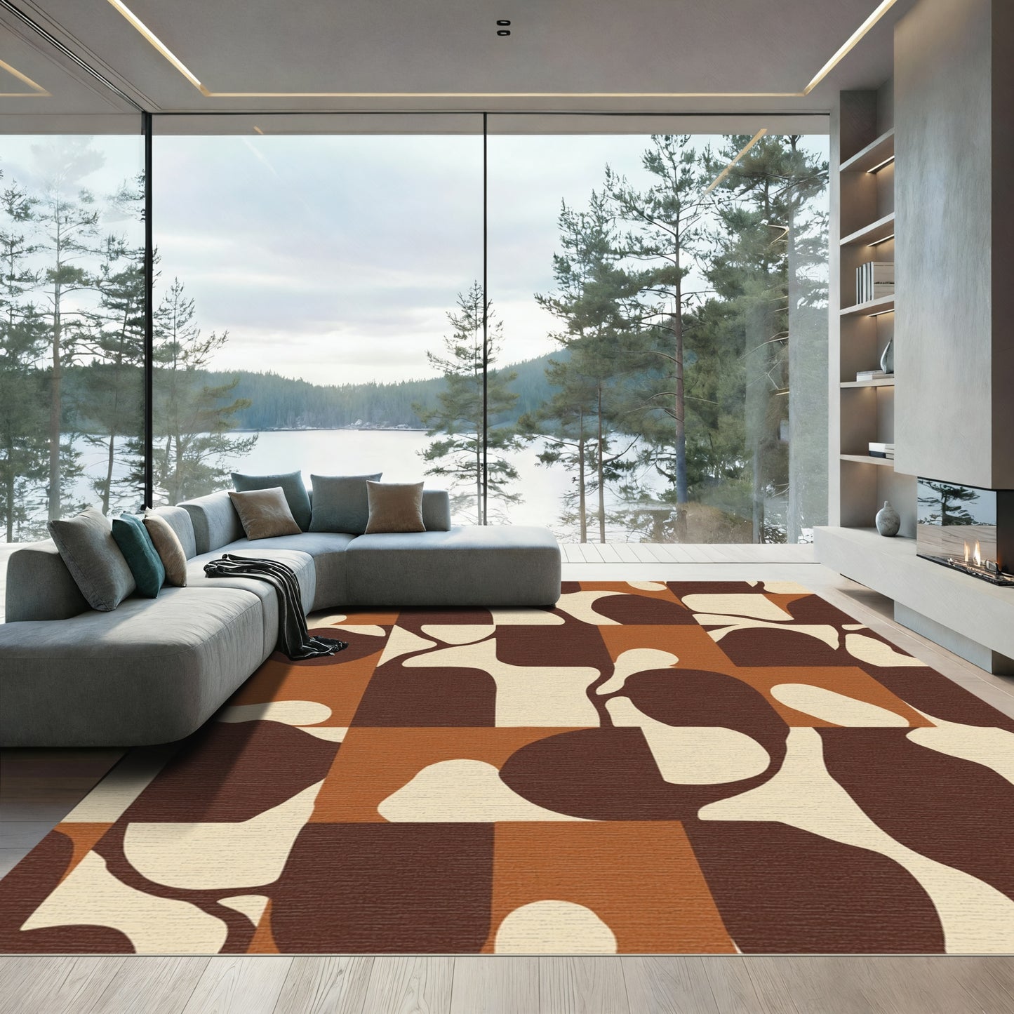 Earthy Organic Mid-Century Modern Squares Rug