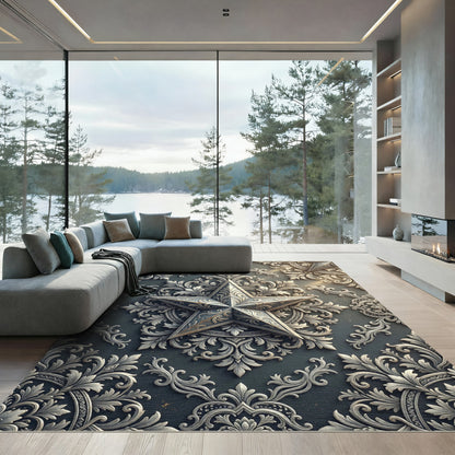 Ornate Silver Star Baroque Medallion Rug