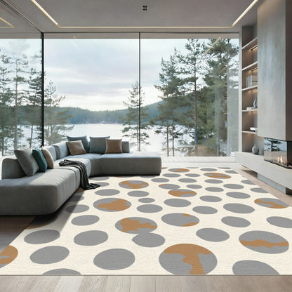 Gray and Tan Abstract Circles Rug