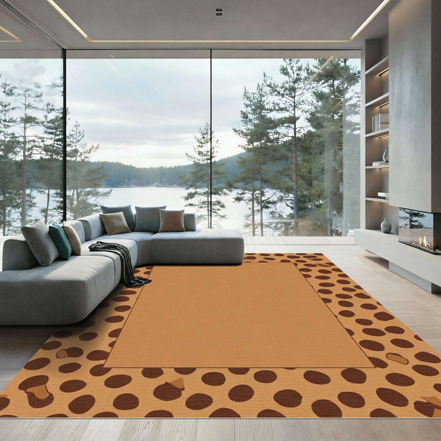 Brown Cheetah Spot Border Rug