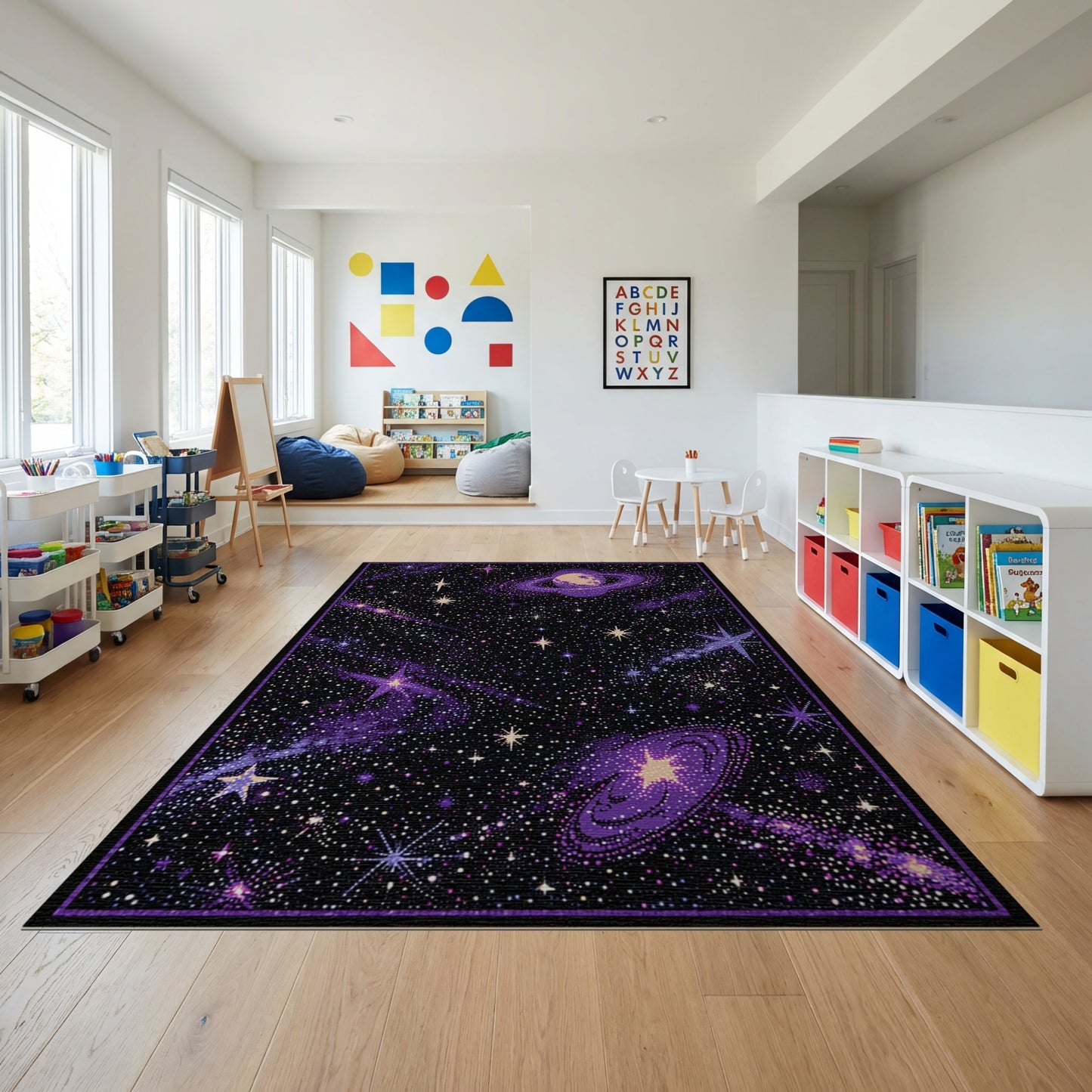 Purple Cosmic Stars Ringed Planet Rug