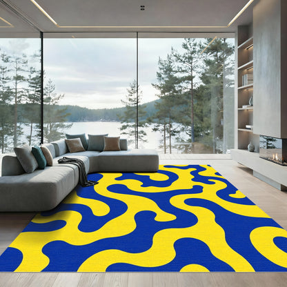 Bold Yellow Blue Amoeba Flow Rug