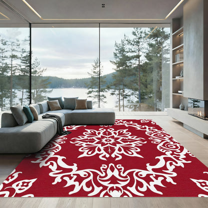Crimson White Floral Medallion Rug