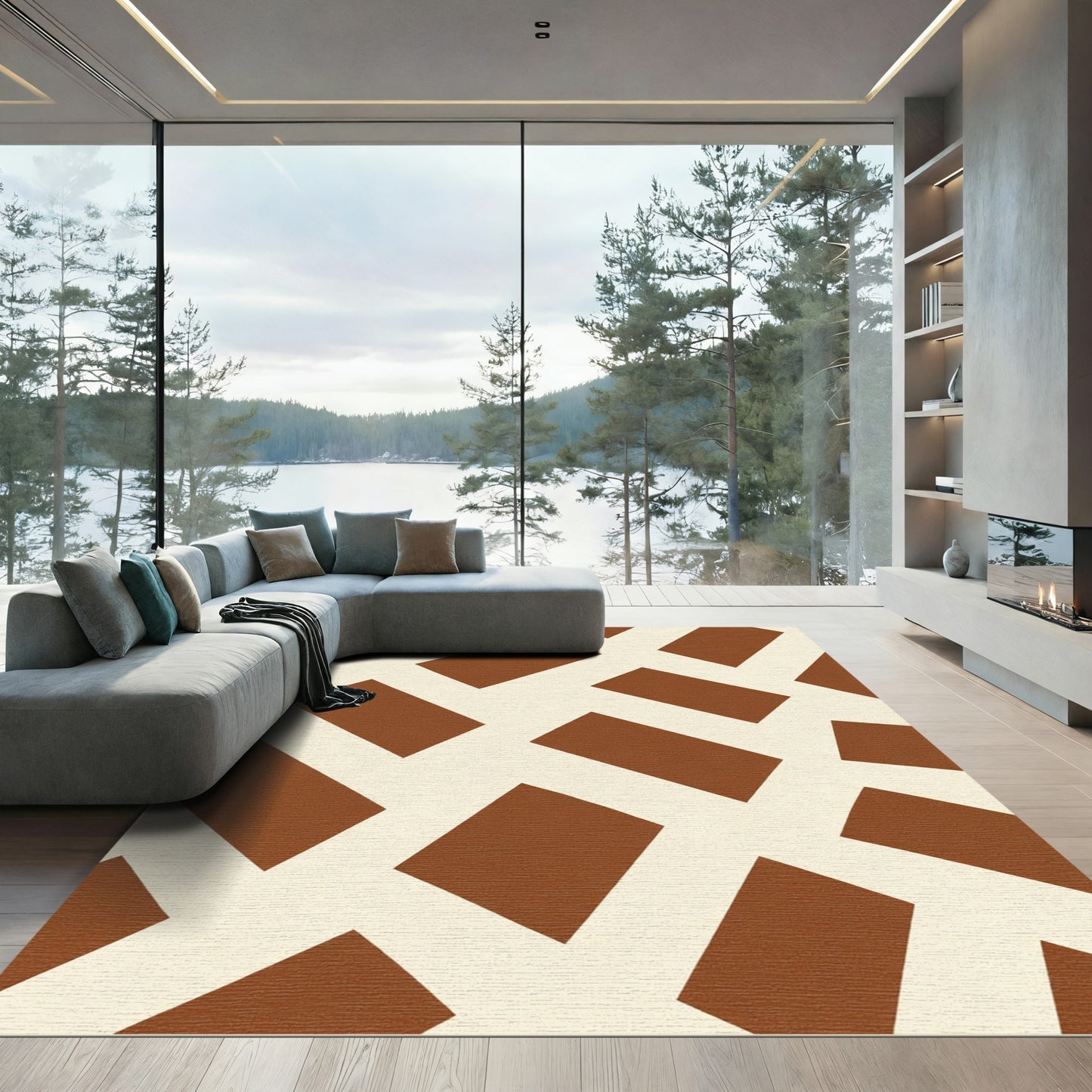 Classic Cream Brown Bricked Weave Rug
