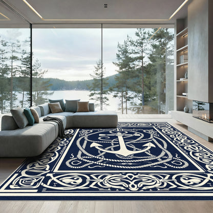 Navy Cream Nautical Anchor Nautical Frame Rug