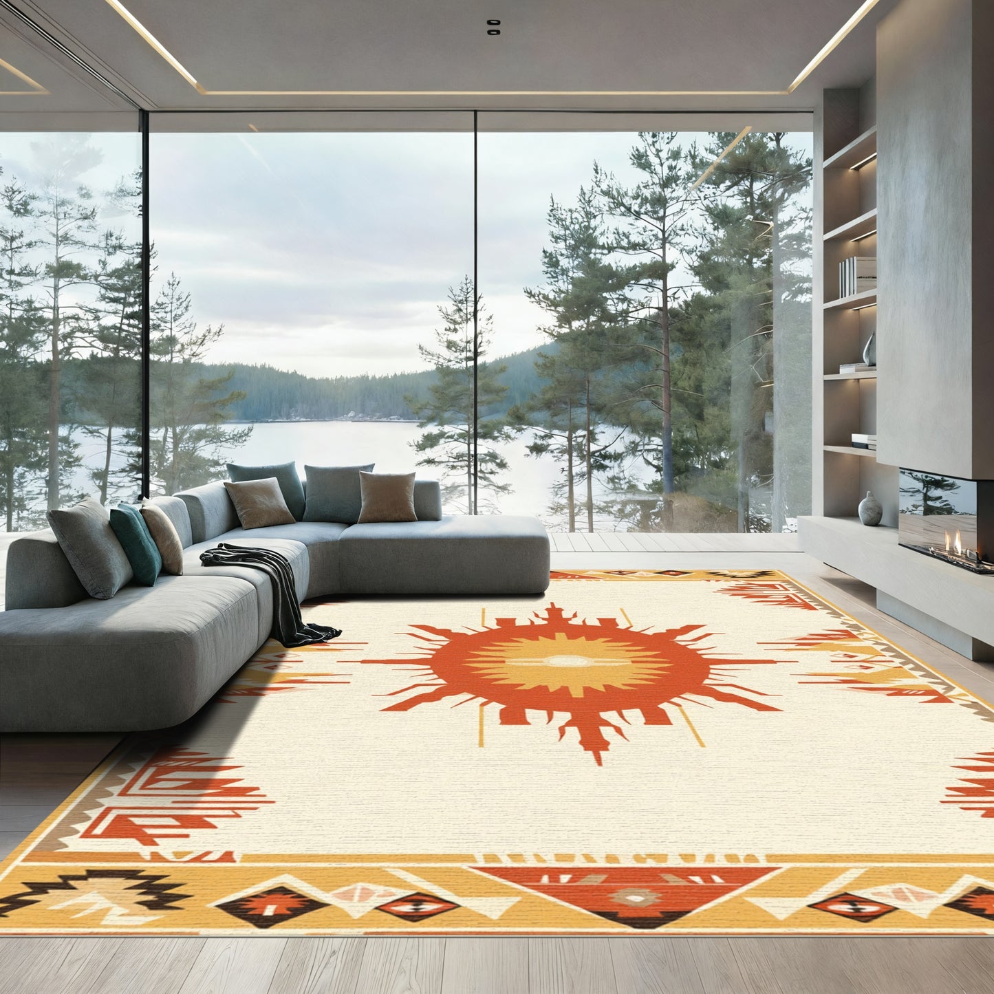 Terracotta Tribal Sun Medallion Rug