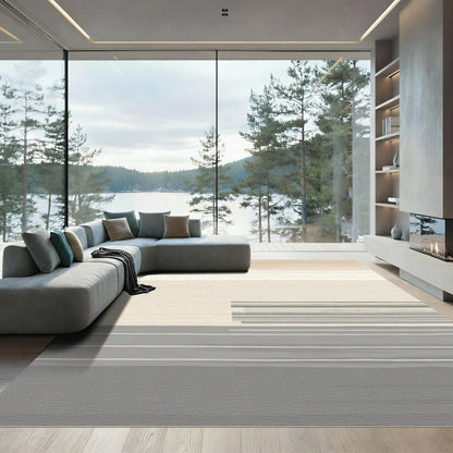 Neutral Toned Horizontal Stripe Abstraction Rug