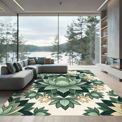 Sage Green Lotus Floral Mandala Rug