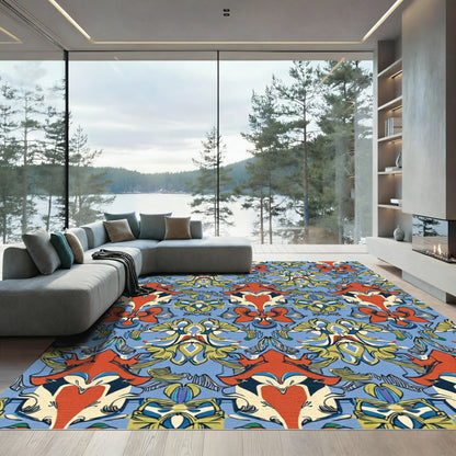 Bold Cream Orange Blue Ornamental Rug